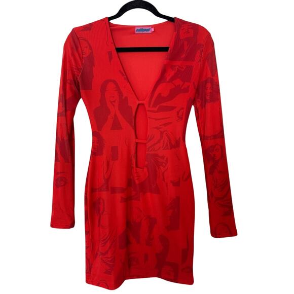 EDIKTED Red Bodycon Dress Plunge Neckline SZ SMALL CONCERT FESTIVAL - Picture 1 of 4